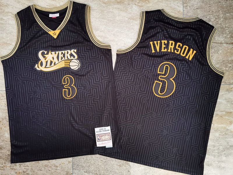 Men Philadelphia 76ers #3 Iverson Black Vintage embroidery NBA Jerseys->philadelphia 76ers->NBA Jersey